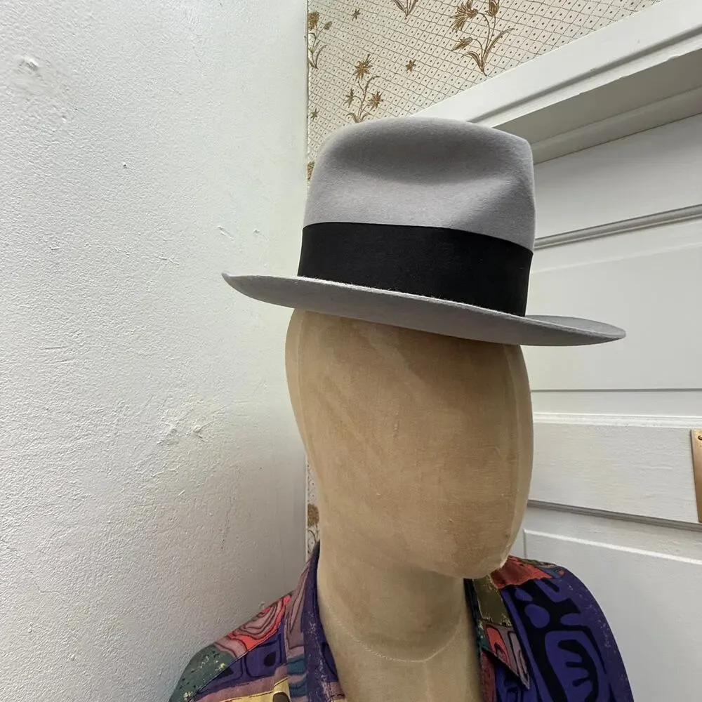 Vintage 1920s Fedora J.T. Hardeman Hat 6-7/8 Grey Black Formal